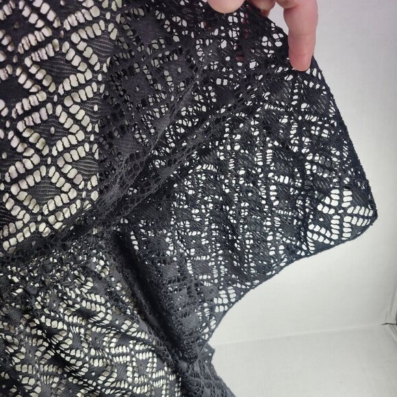 Miken Black Lace Crochet Swimsuit Cover-Up With V-Neck & Open Back Size XS - Picture 2 of 8